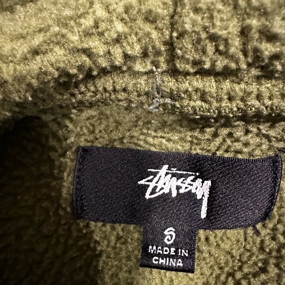 Stüssy Bronson Polar Fleece Drawstring Hoodie Sz: S olive green.Embroidered logo - Picture 8 of 13